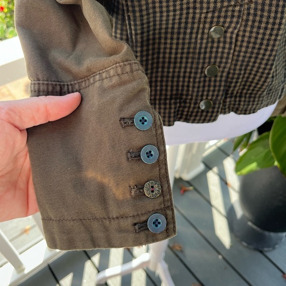 Anthropologie Hei Hei Olive Green Cotton Blazer | Houndstooth Back | Size 8P - Picture 6 of 12